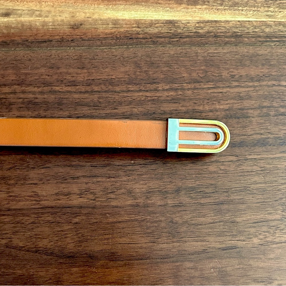 L’Aiglon Vintage Tan Leather Belt with Gold & Silver Buckle Size 30 - Picture 4 of 7